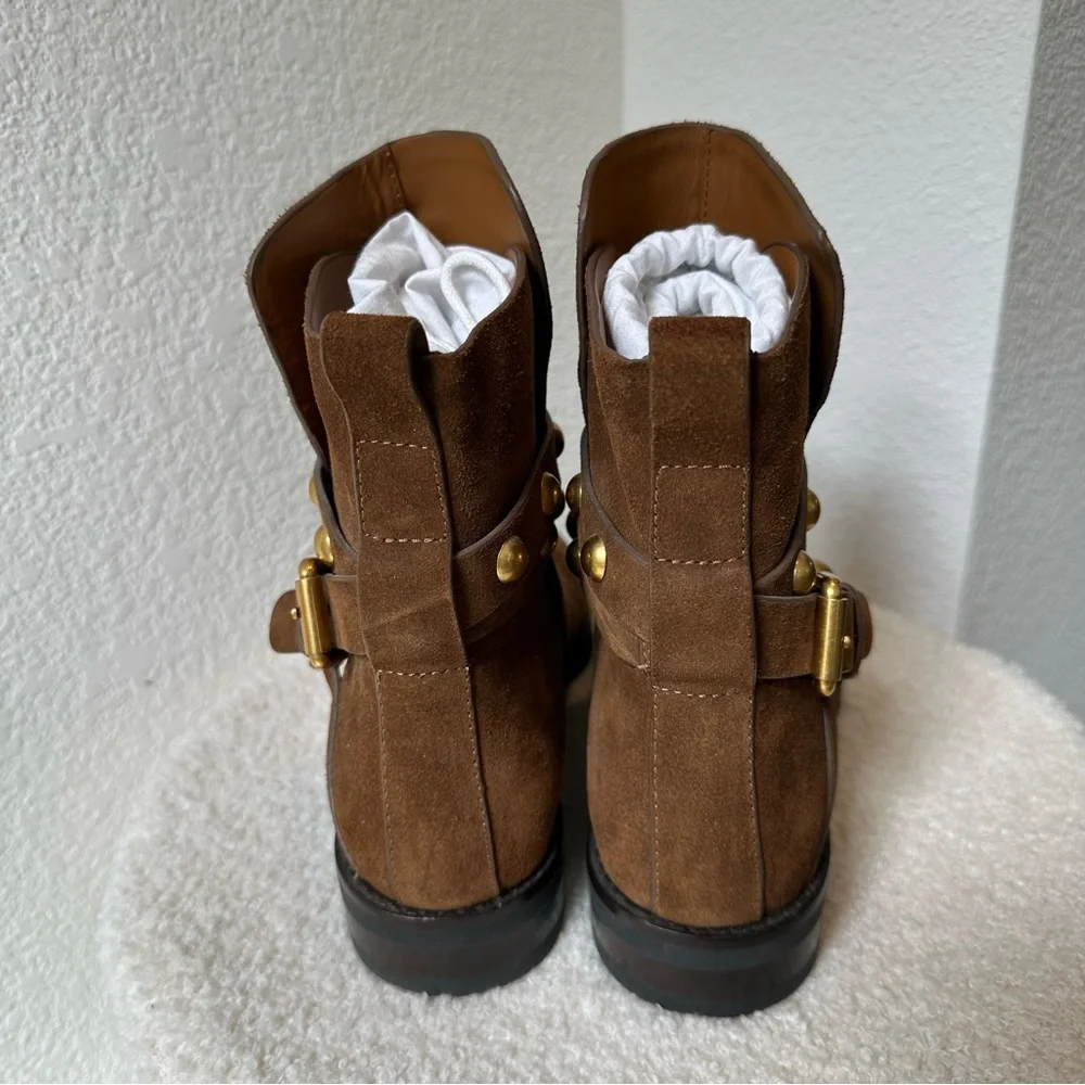 LIKE NEW CHLOE “Janis” Studded Moto Boots Booties, Women’s 6.5